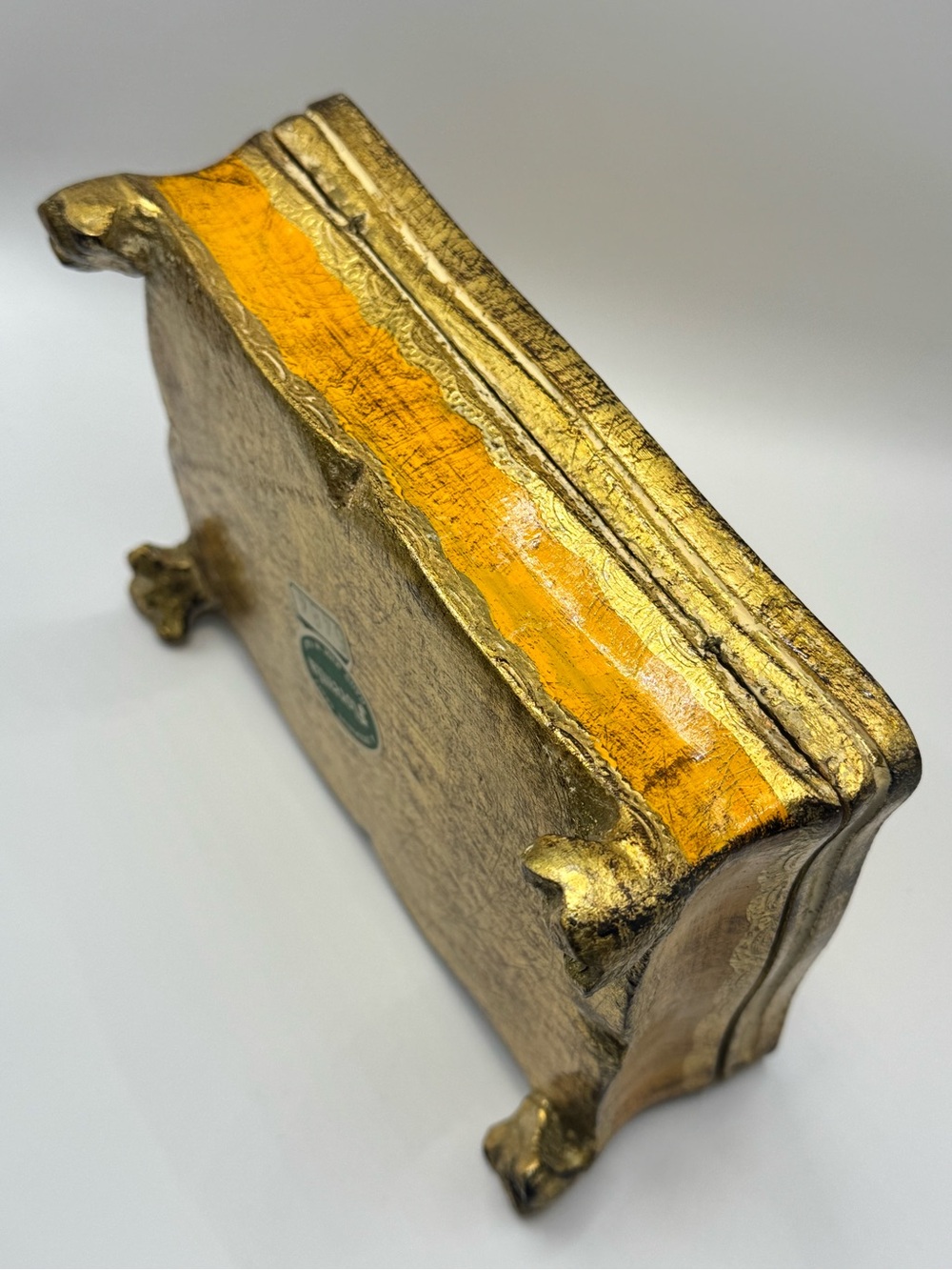 Vintage Florentine Gold Gilt Wood Jewelry Box w/Floral Design Florentia Italy - Picture 10 of 12